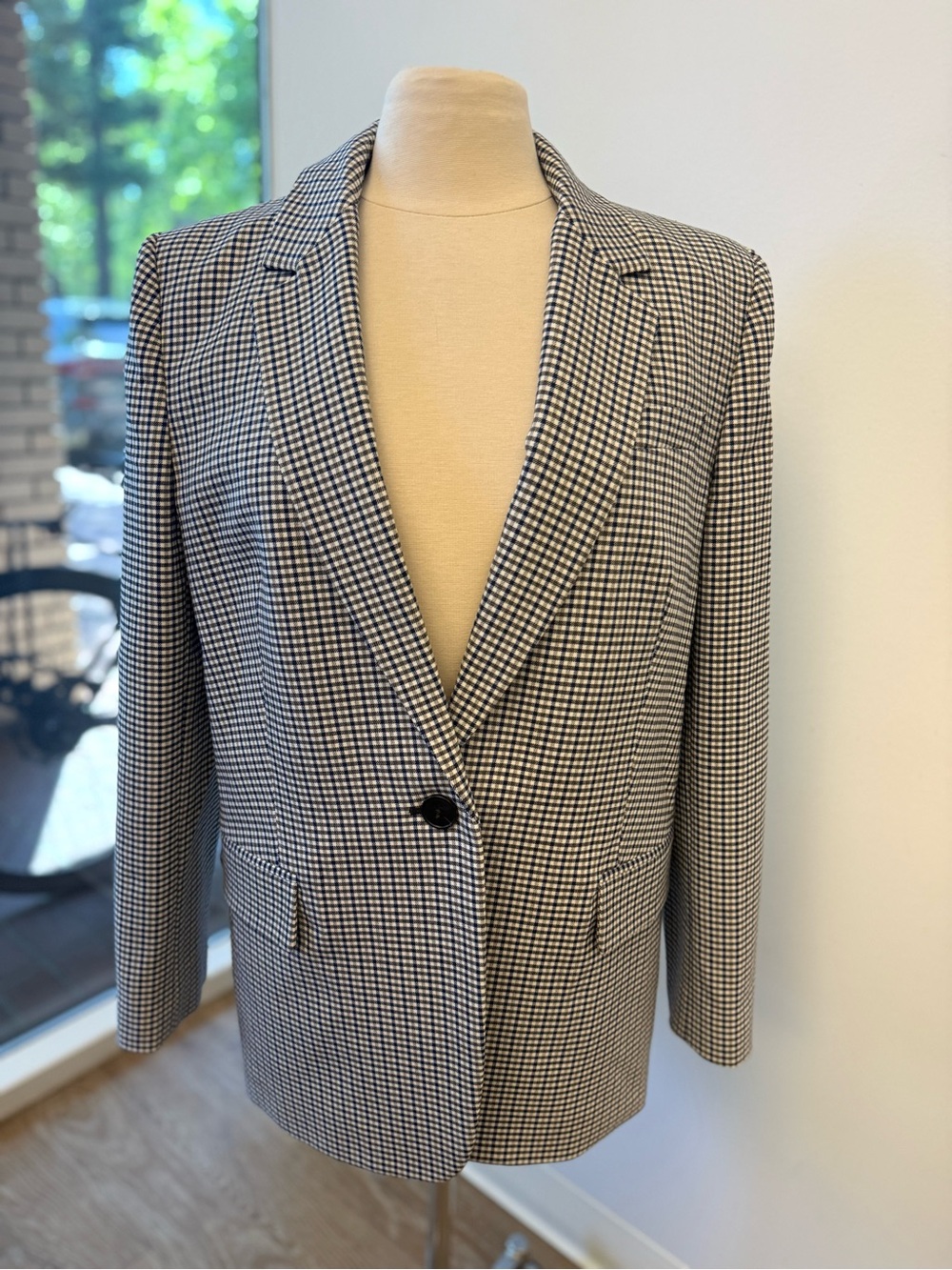 Madewell Kline Blazer Blk\Blue\Wht Houndstooth Career Jacket Wool Blend Size 10